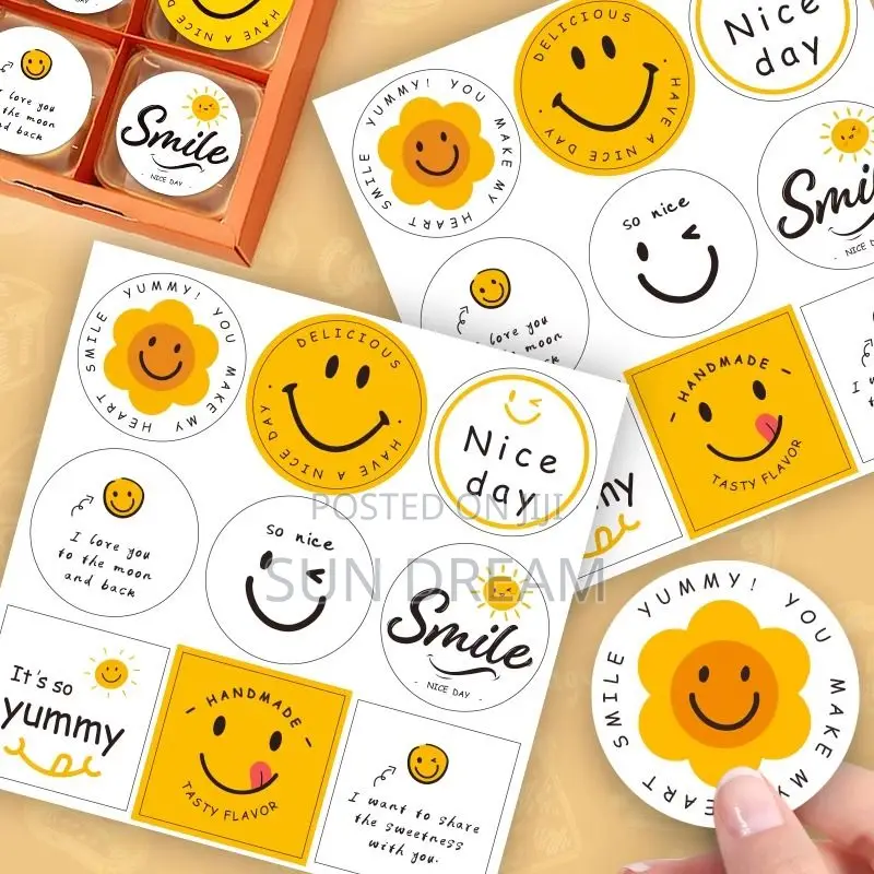 Happy Face Stickers Bakery Decoration Stickers Smoothie Design Sticker