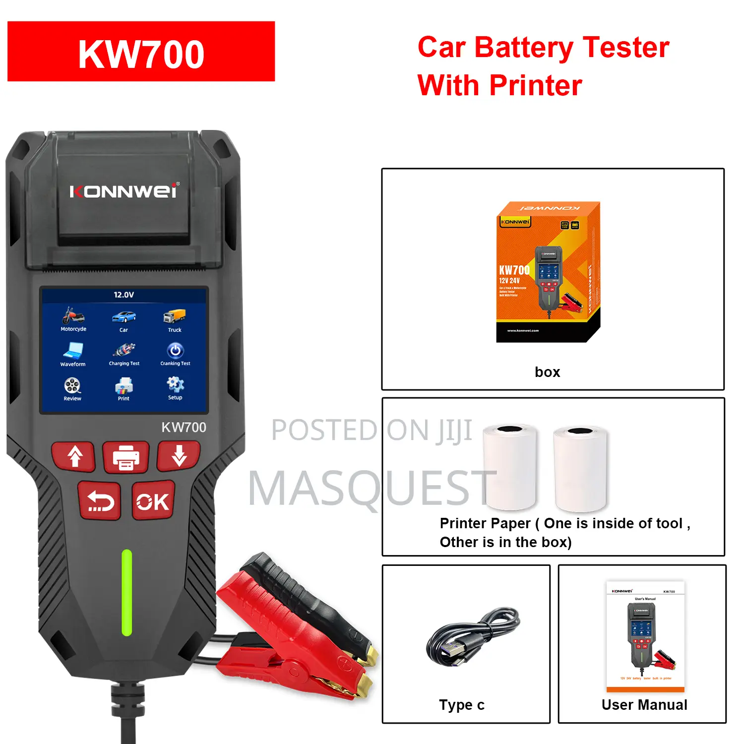 Konnwei Kw700 Professional 12v 24v Car Battery Tester With Printer
