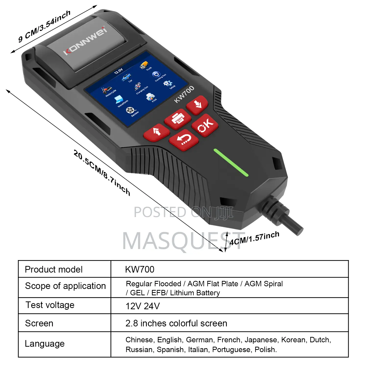 Konnwei Kw700 Professional 12v 24v Car Battery Tester With Printer