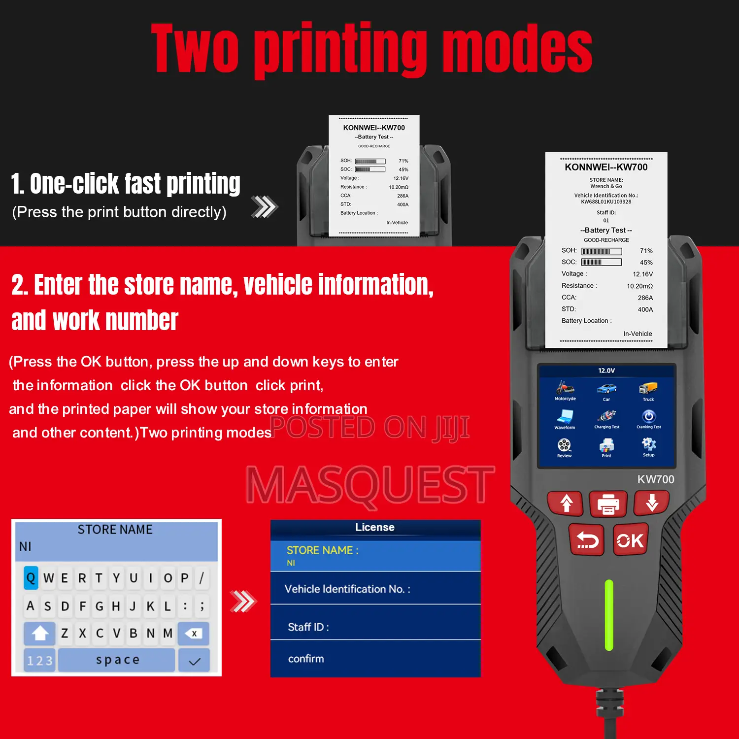 Konnwei Kw700 Professional 12v 24v Car Battery Tester With Printer