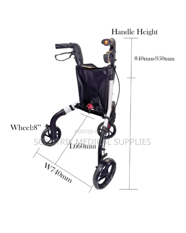 Lightweight 3-Wheeled Tri-Walker Rollator for Active Seniors