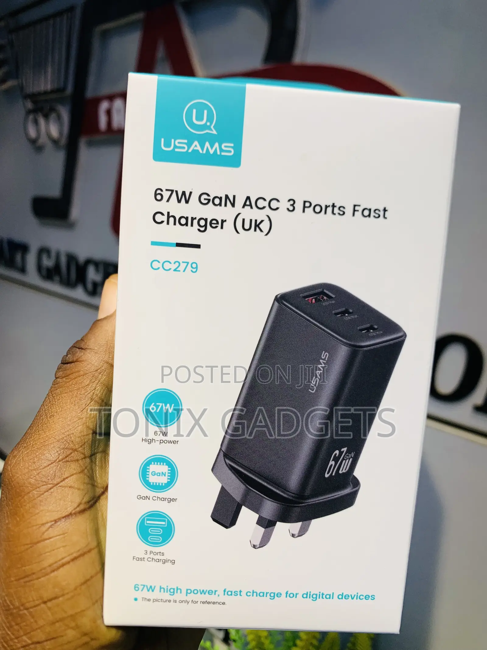 Usams 67w Gan Acc 3 Ports Fast Charge Adapter ( 2 Typec , 1 Usb-A)