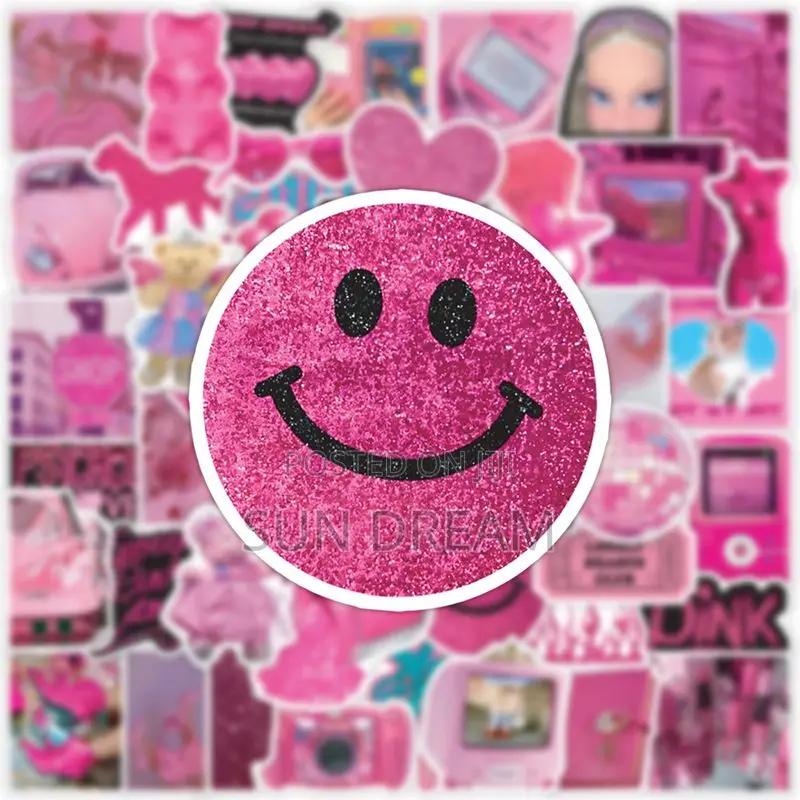 50 Pieces Pink Barbie Stickers Pink Y2k Stickers Home Decoration
