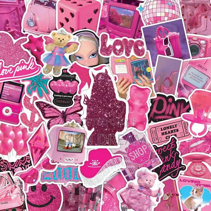 50 Pieces Pink Barbie Stickers Pink Y2k Stickers Home Decoration