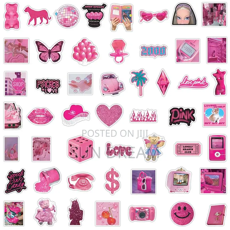 50 Pieces Pink Barbie Stickers Pink Y2k Stickers Home Decoration