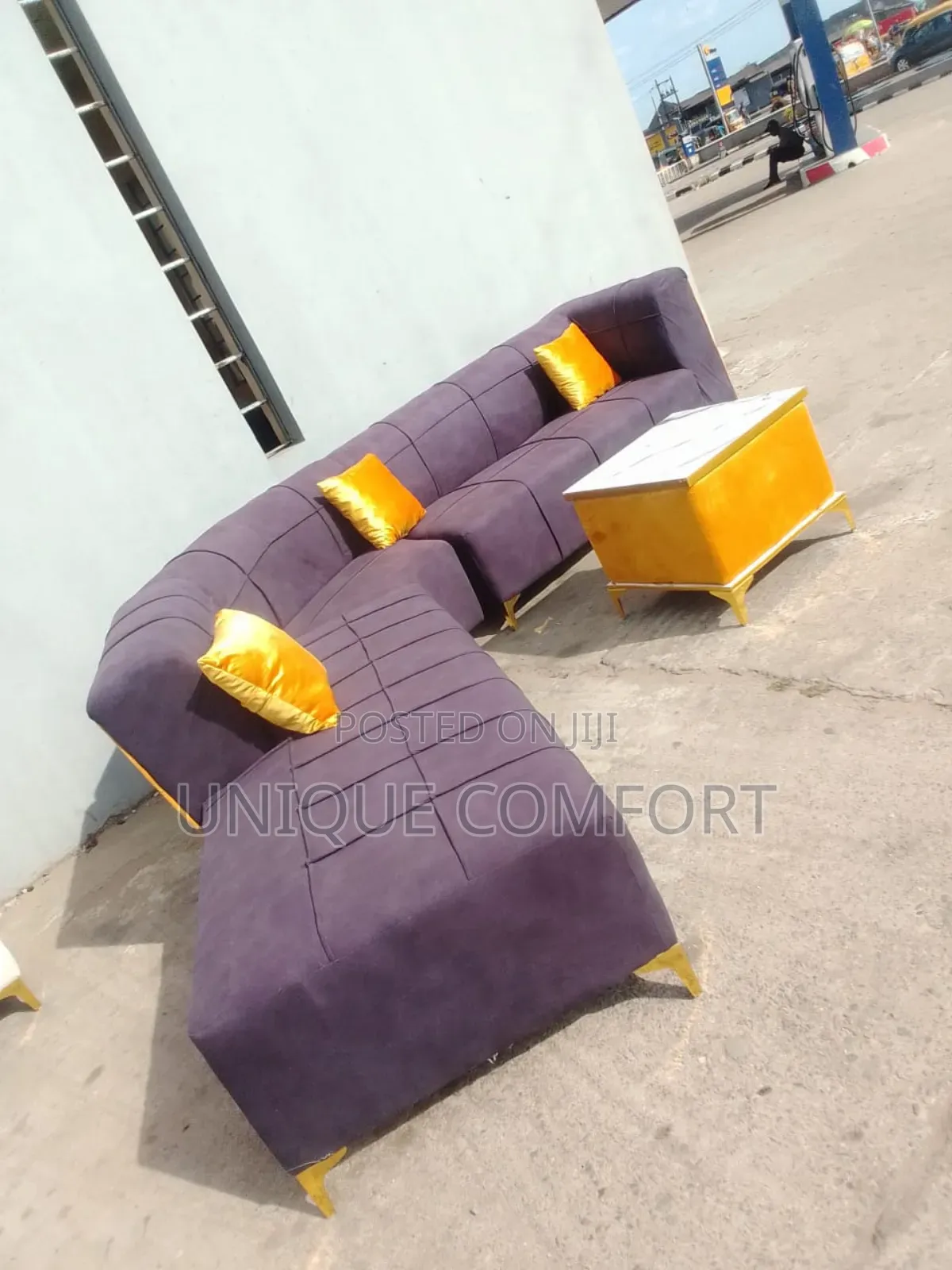 Luxury Curved Section Sofa With Throw Pillows and Center Table