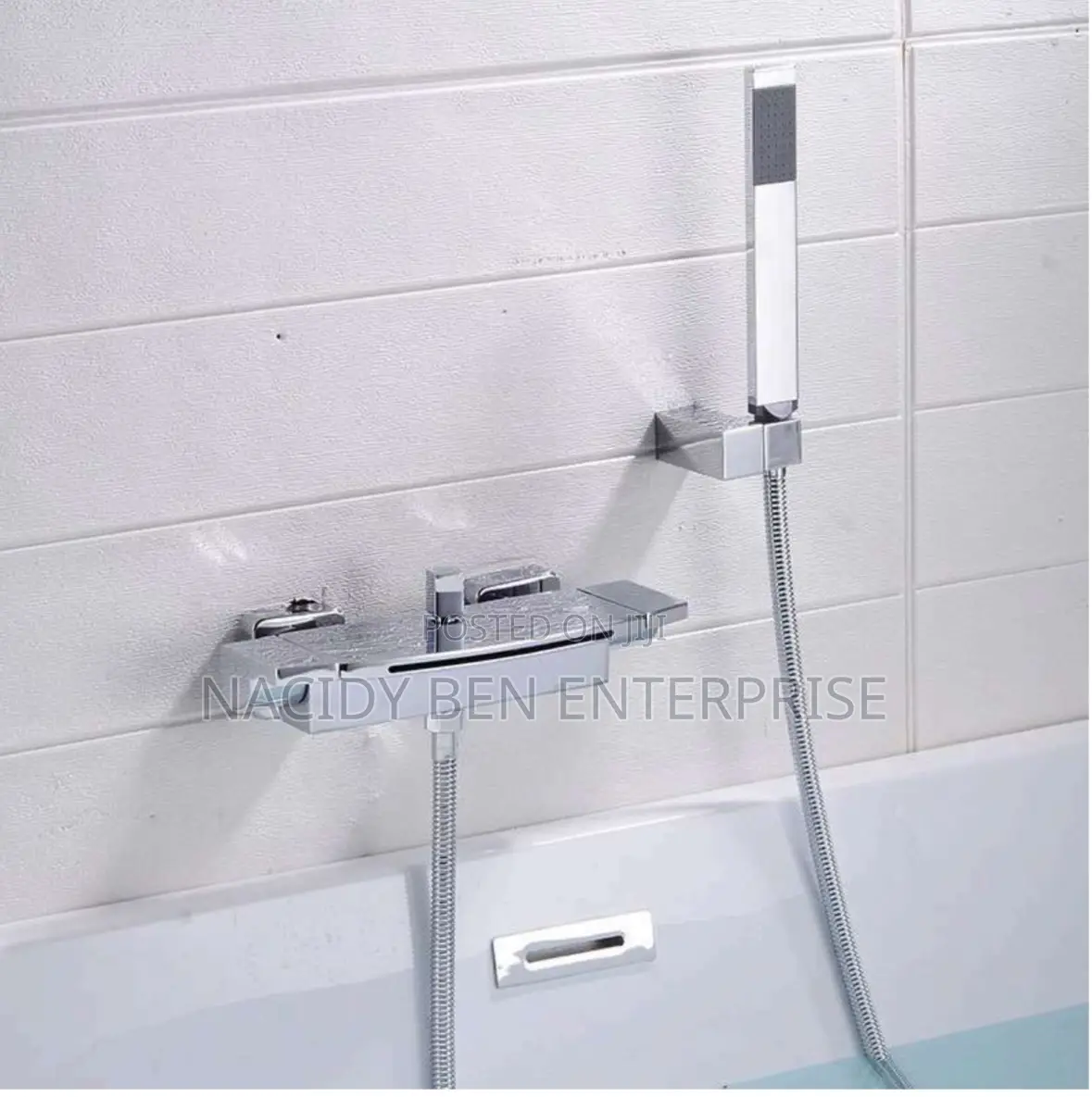 Chrome Wall-Mounted Waterfall Bathtub Faucet Shower Kit