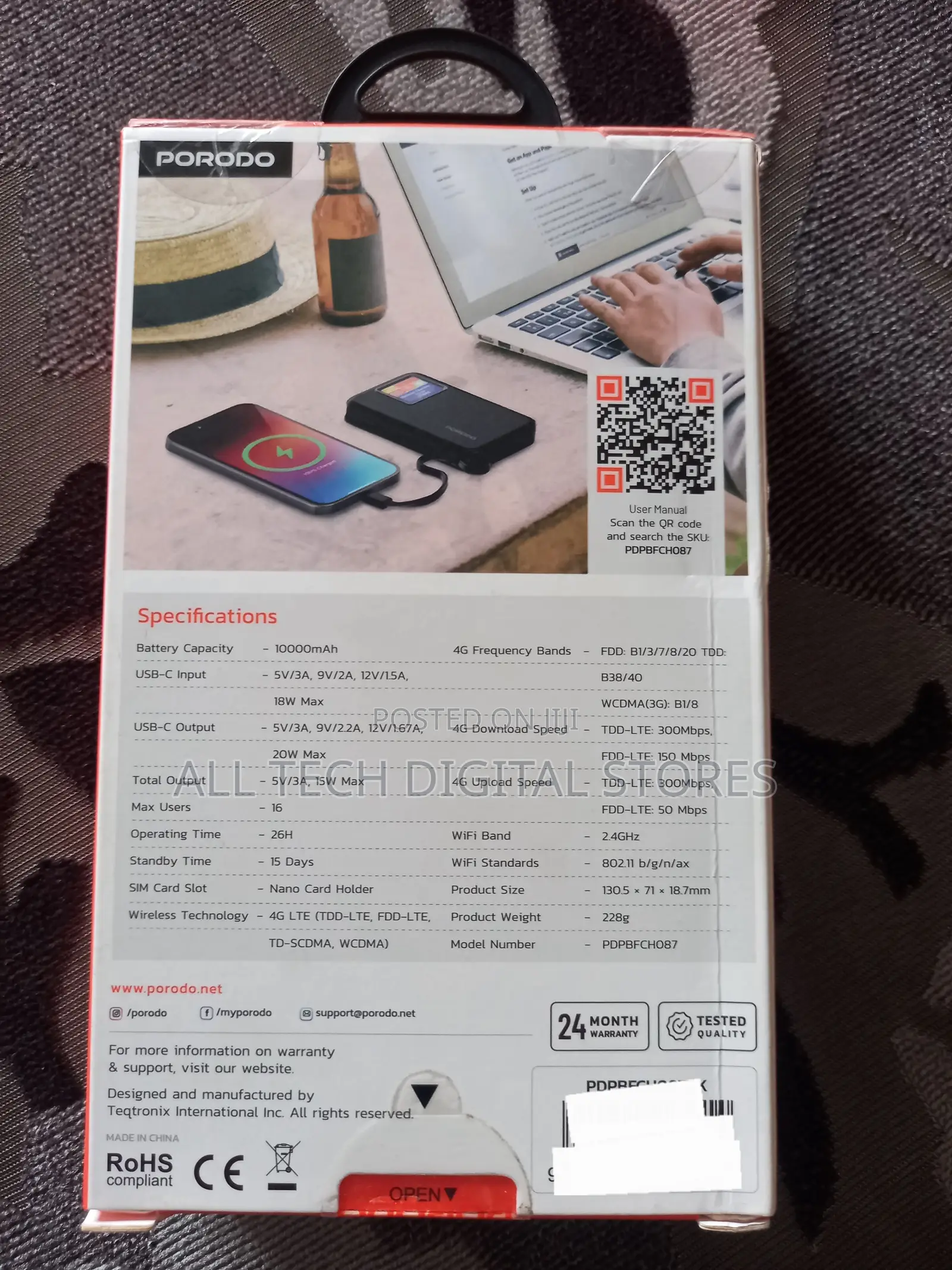 Porodo 4g Lte Wifi 6 Travel Router 10000mah Power Bank