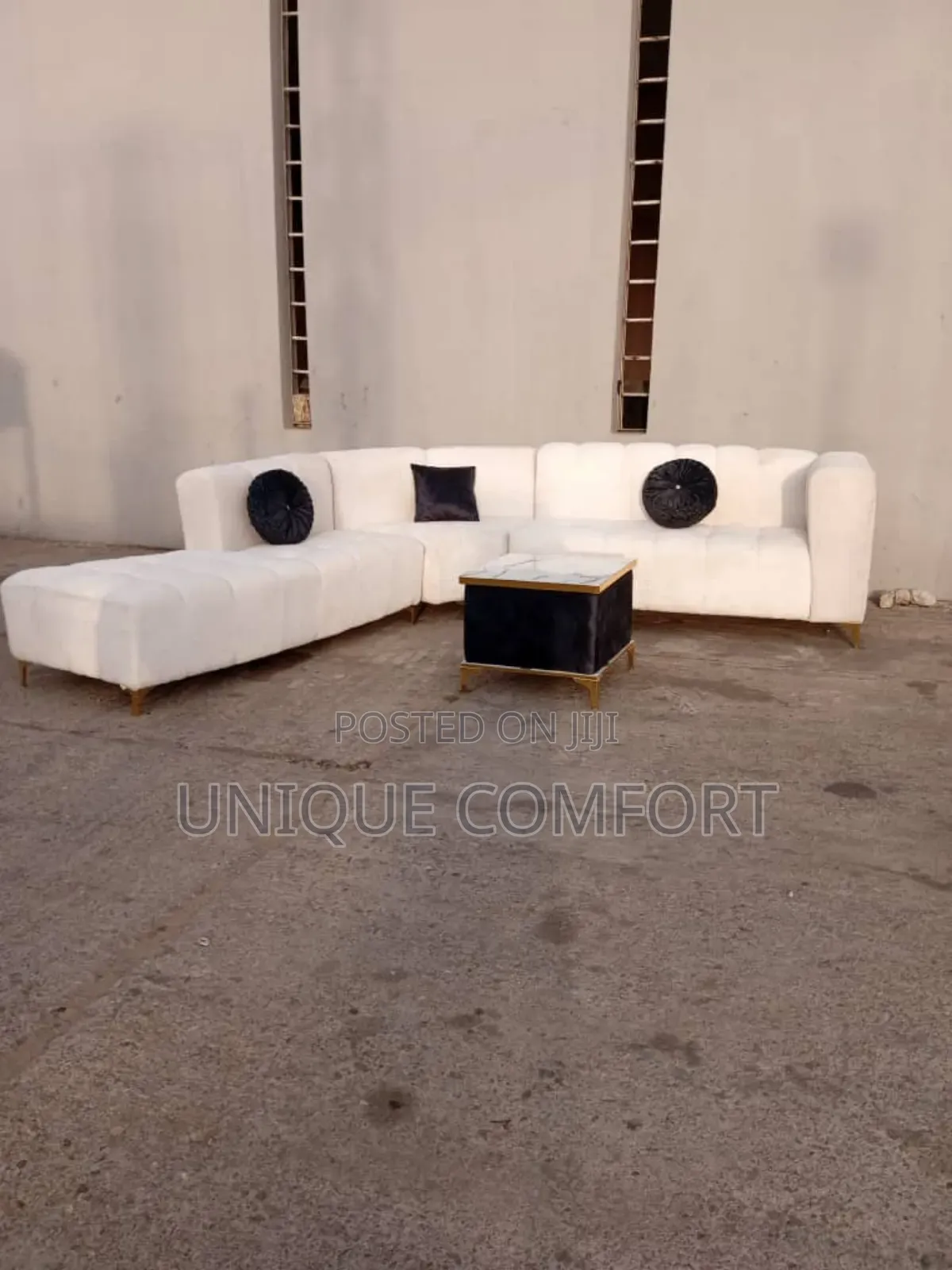 Bouclé Big L Shape Section Sofa With Pillows and Center Table