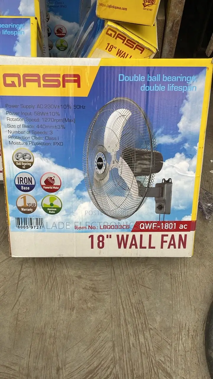 Qasa Wall Fan 18” (100% Copper Coil) 2yrs Waranty