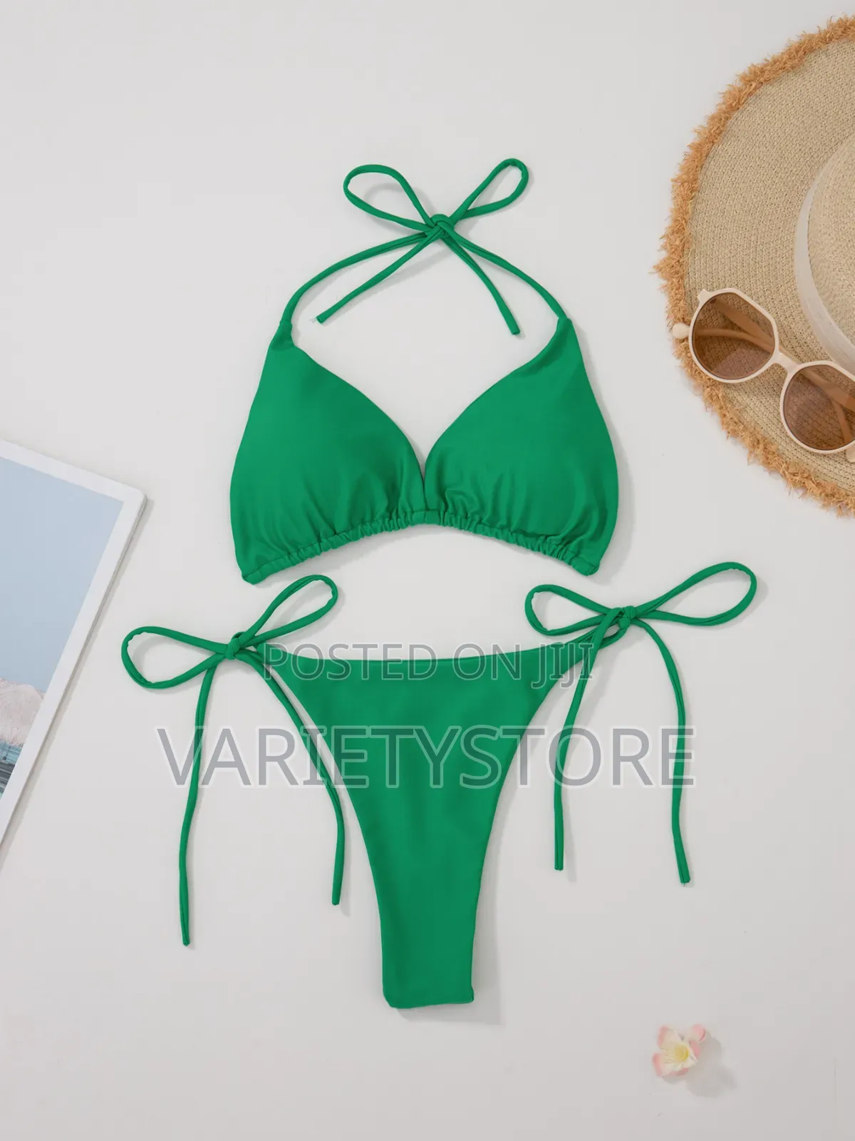Sexy Women Thong Solid Color Bikini Set Side Halter Tie Swimsuit