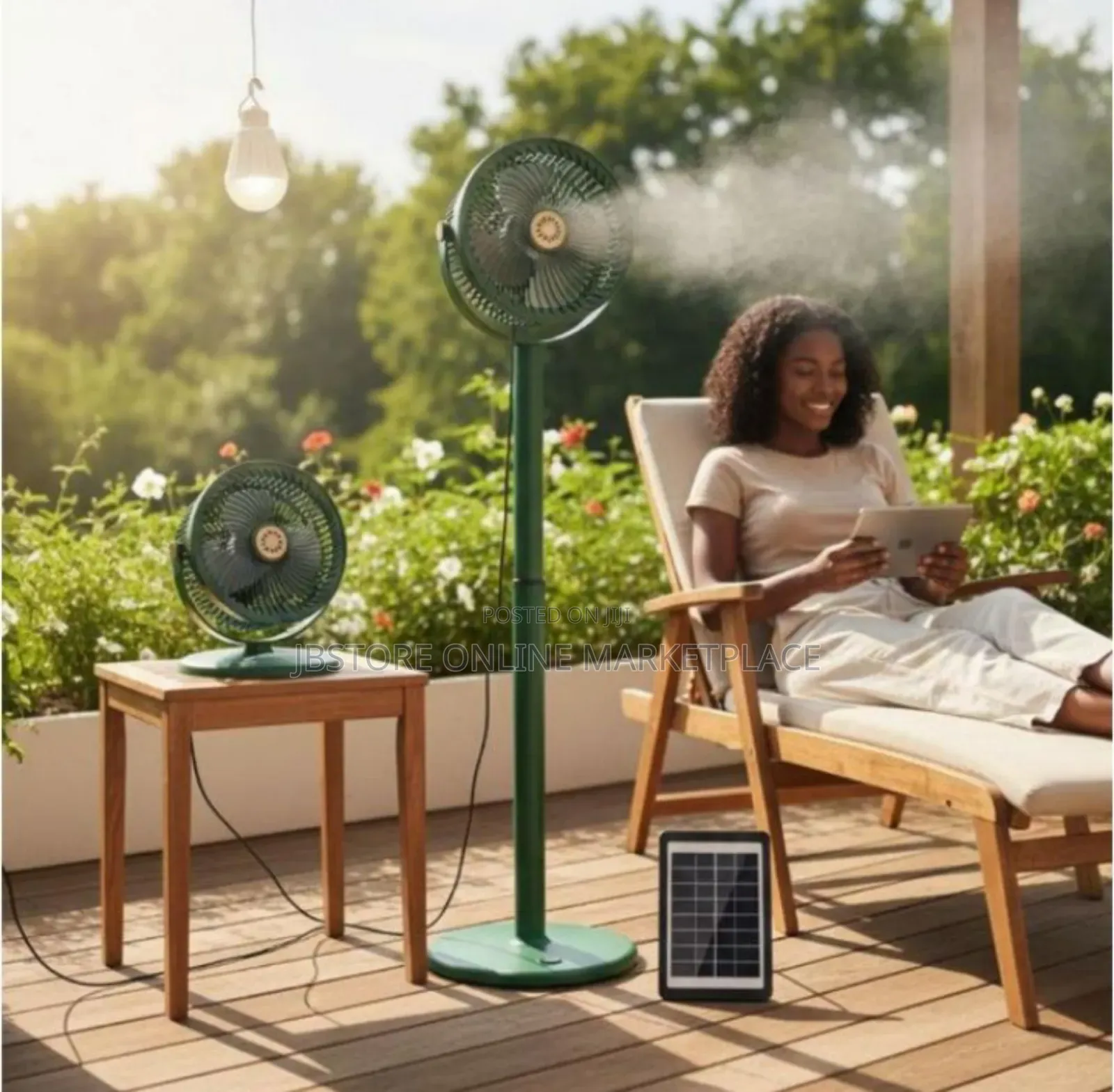 Multifunctional Solar-Powered Rechargeable Fan With Bulb Indoor Outdoo