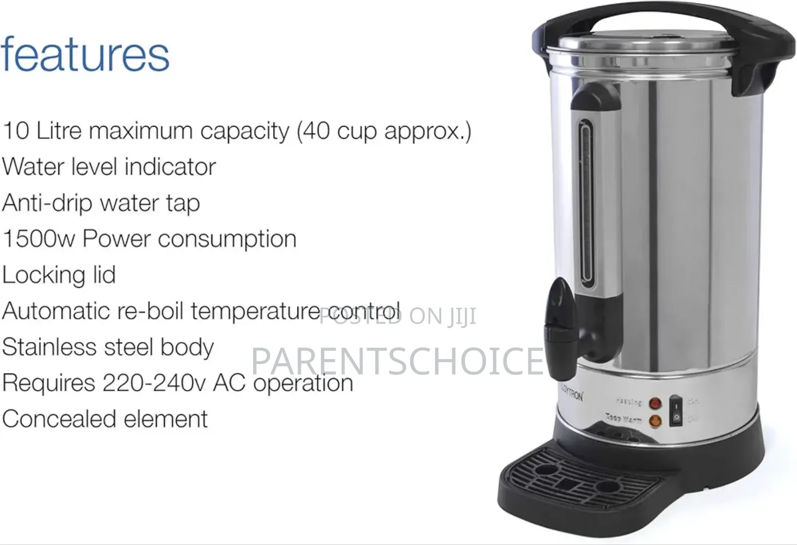Lloytron 10 Litre 1500w Stainless Steel Catering Urn