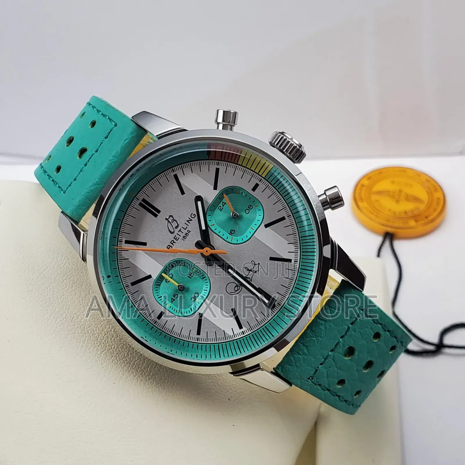 Bretling Genuine Leather Chronograph Men's Wristwatches