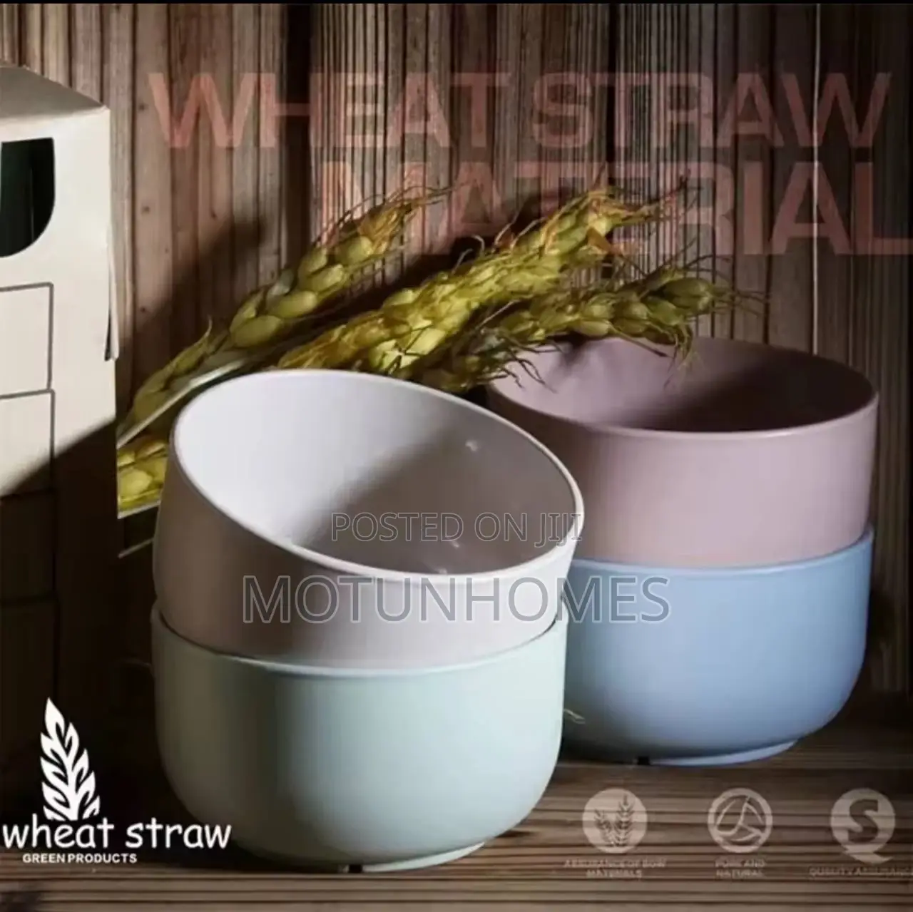 4pcs Wheat Straw Bowl Plastic Dinnerware Set