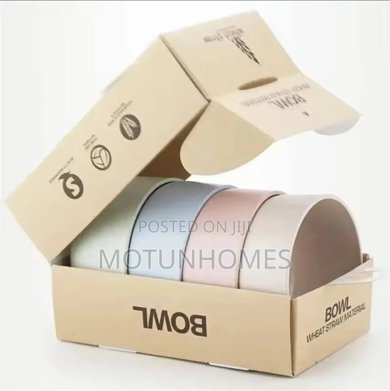 4pcs Wheat Straw Bowl Plastic Dinnerware Set