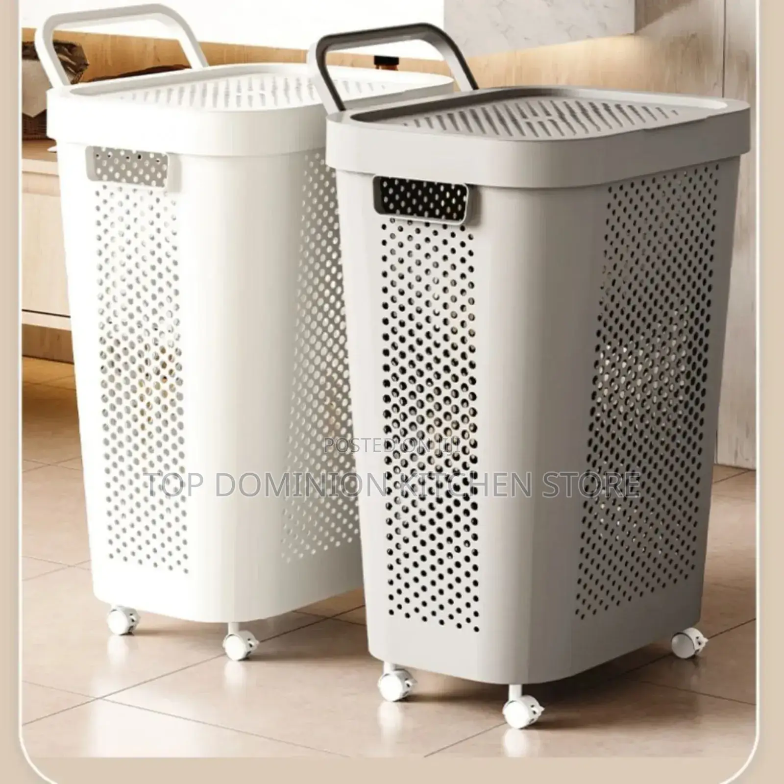 Large Capacity Elegant Plastic Laundry Basket With Wheels and Lids