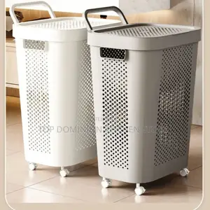 Large Capacity Elegant Plastic Laundry Basket With Wheels and Lids