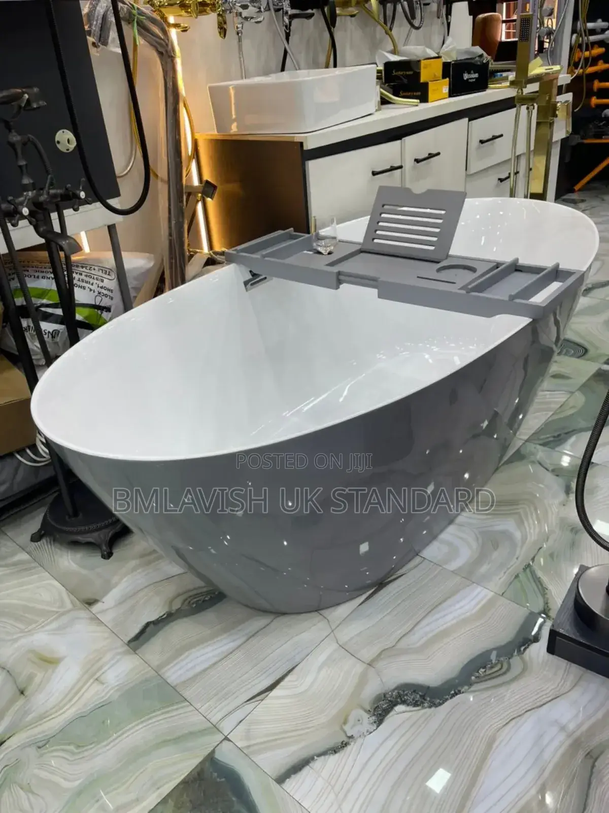 Gray Acrylic Freestanding Bathtub