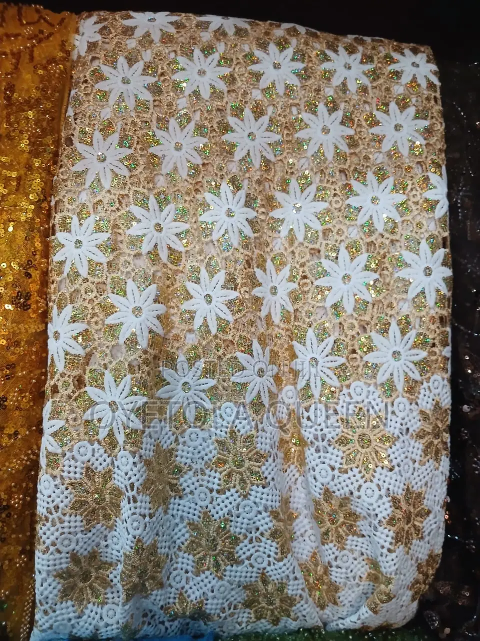 Quality Cord Lace, White With Touch of Gold(5yards)