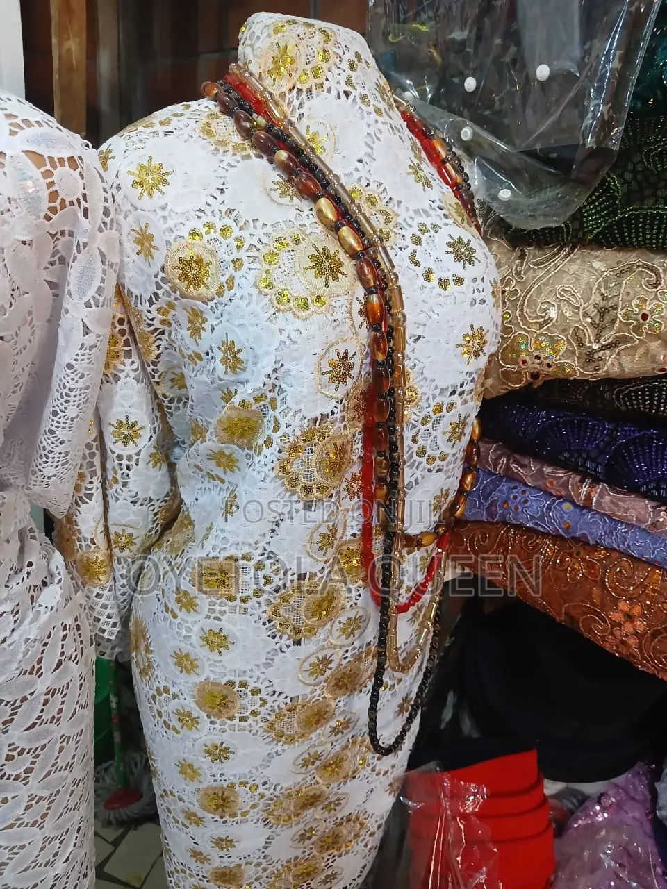 Quality Cord Lace, White With Touch of Gold(5yards)