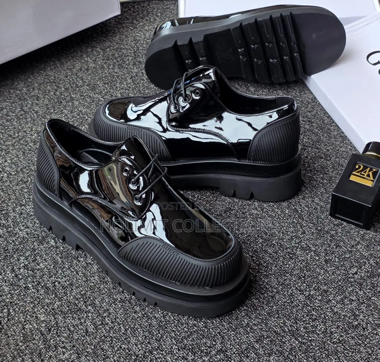 Glossy Leather Gucci Derby Shoe With Chunky Lug Soles