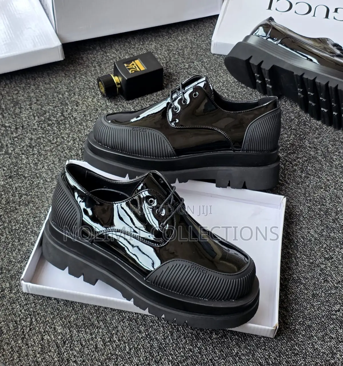 Glossy Leather Gucci Derby Shoe With Chunky Lug Soles