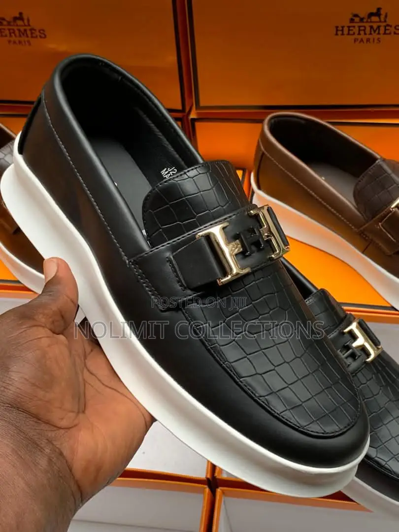 Hermes Leather Loafers With White Soles