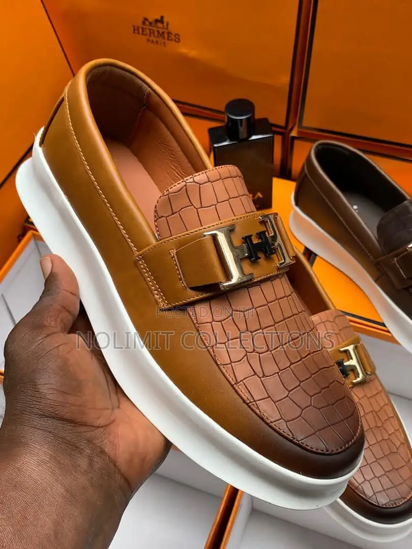 Hermes Leather Loafers With White Soles