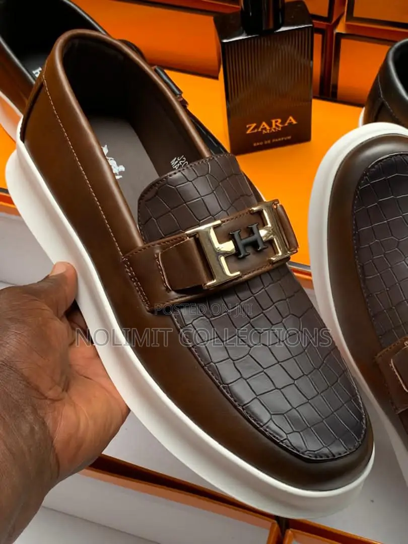 Hermes Leather Loafers With White Soles