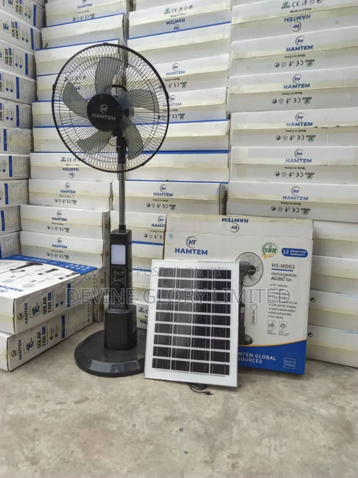 Hamtem 16" Solar Rechargeable Stand Fan With Led Light