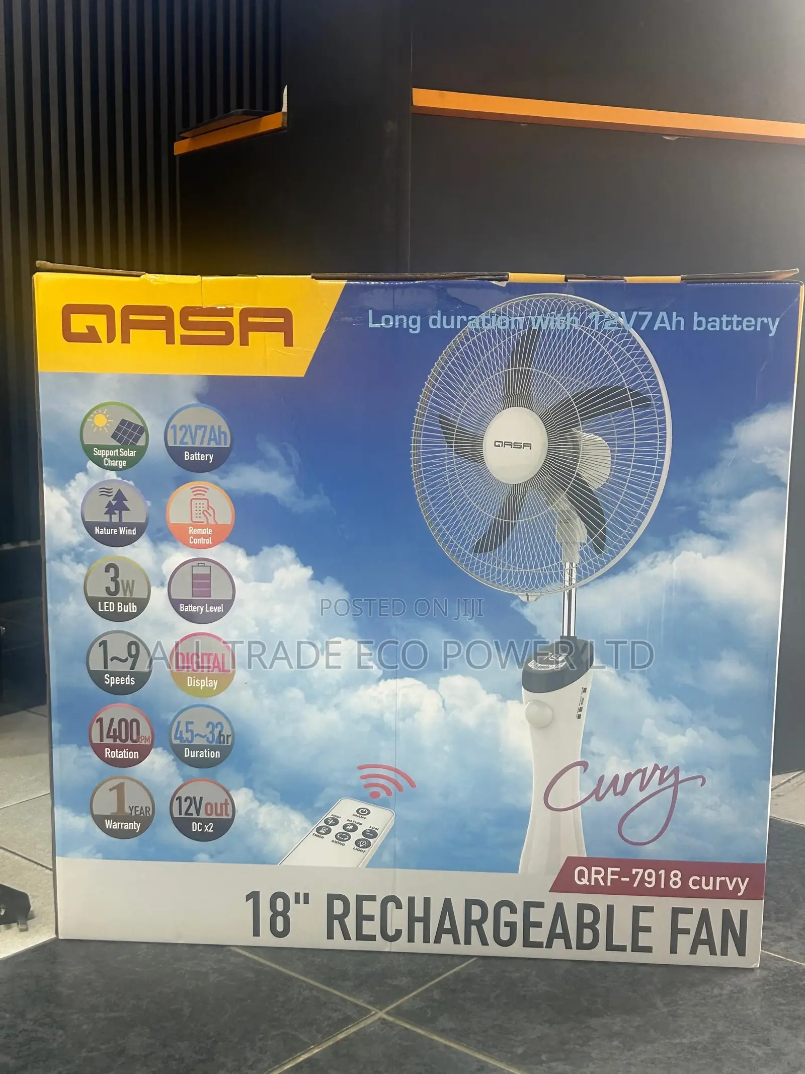 Qasa Curvy 18-Inch Rechargeable Fan