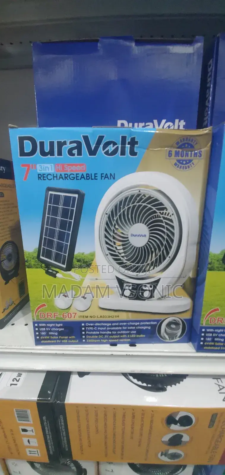 Duravolt 7" Rechargeable Tabletop Fan DRF-607