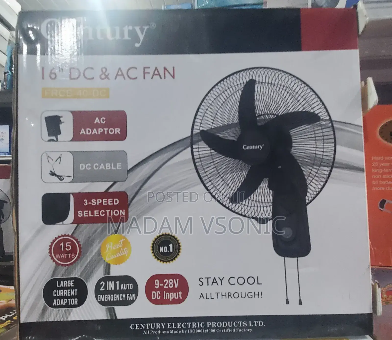 Century 16" Ac/Dc Wall Fan FRVB-40-Dc