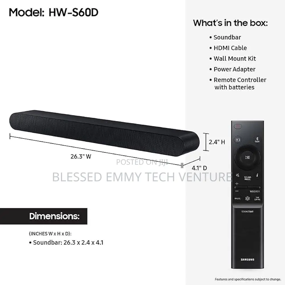 Samsung S60d 5.0 Channel Soundbar With Dolby Atmos Wireless Audio,
