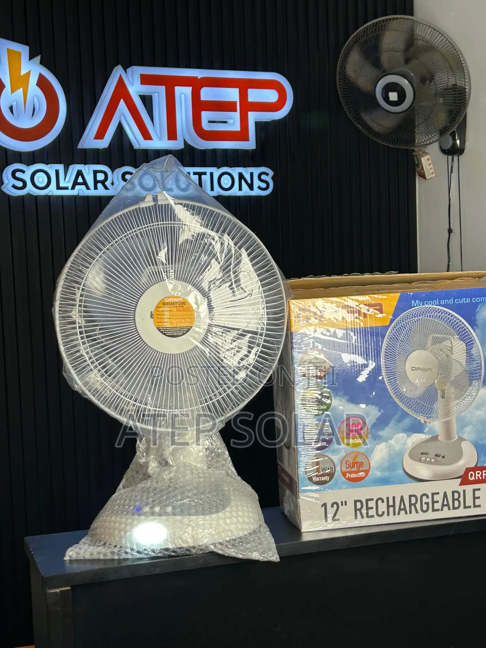 Qasa Rechargeable 12inch Table Solar Fan