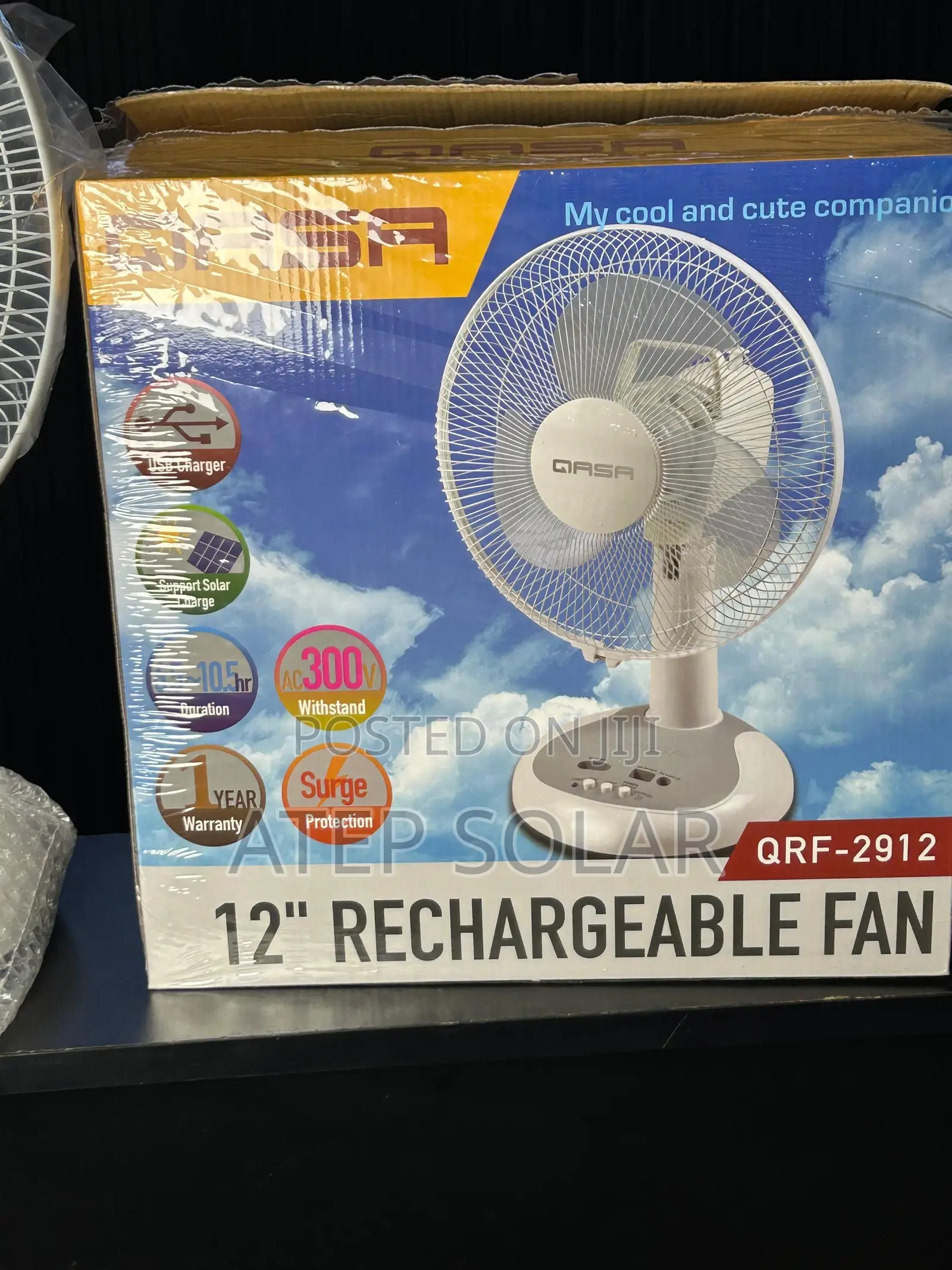 Qasa Rechargeable 12inch Table Solar Fan