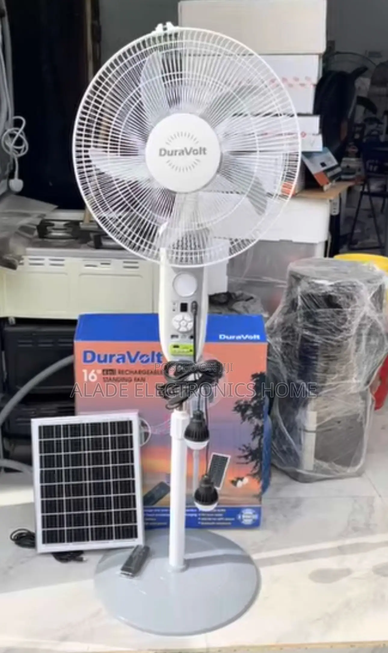 16” Duravolt Rechargeable Standing Fan. With Solar Panel