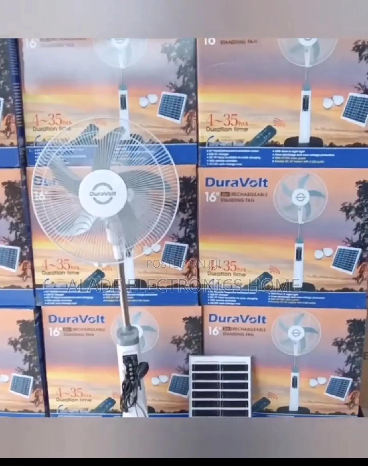 16” Duravolt Rechargeable Standing Fan. With Solar Panel