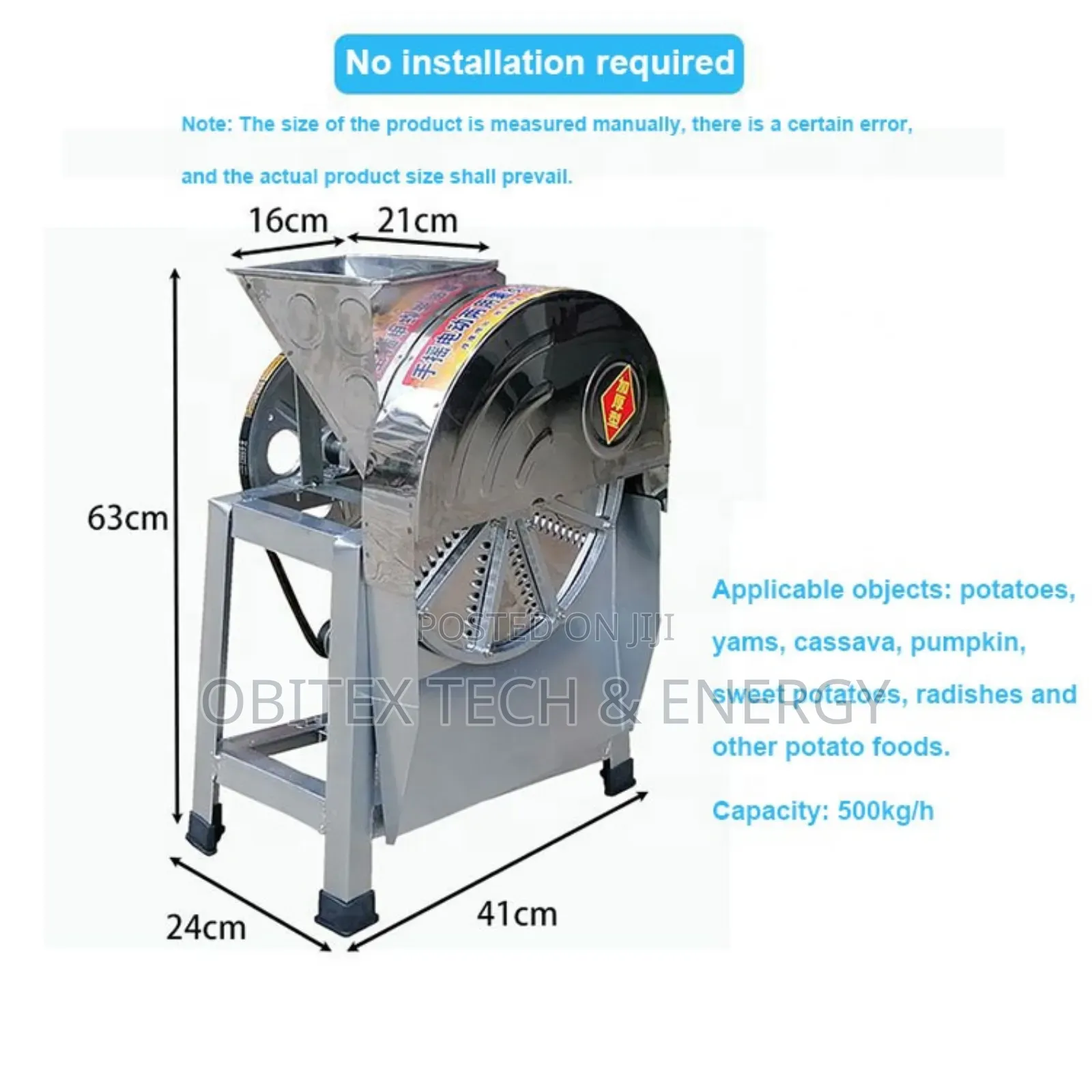 Electric Potato Grater / Vegetable Cutter Machine (500kg/H Capacity)