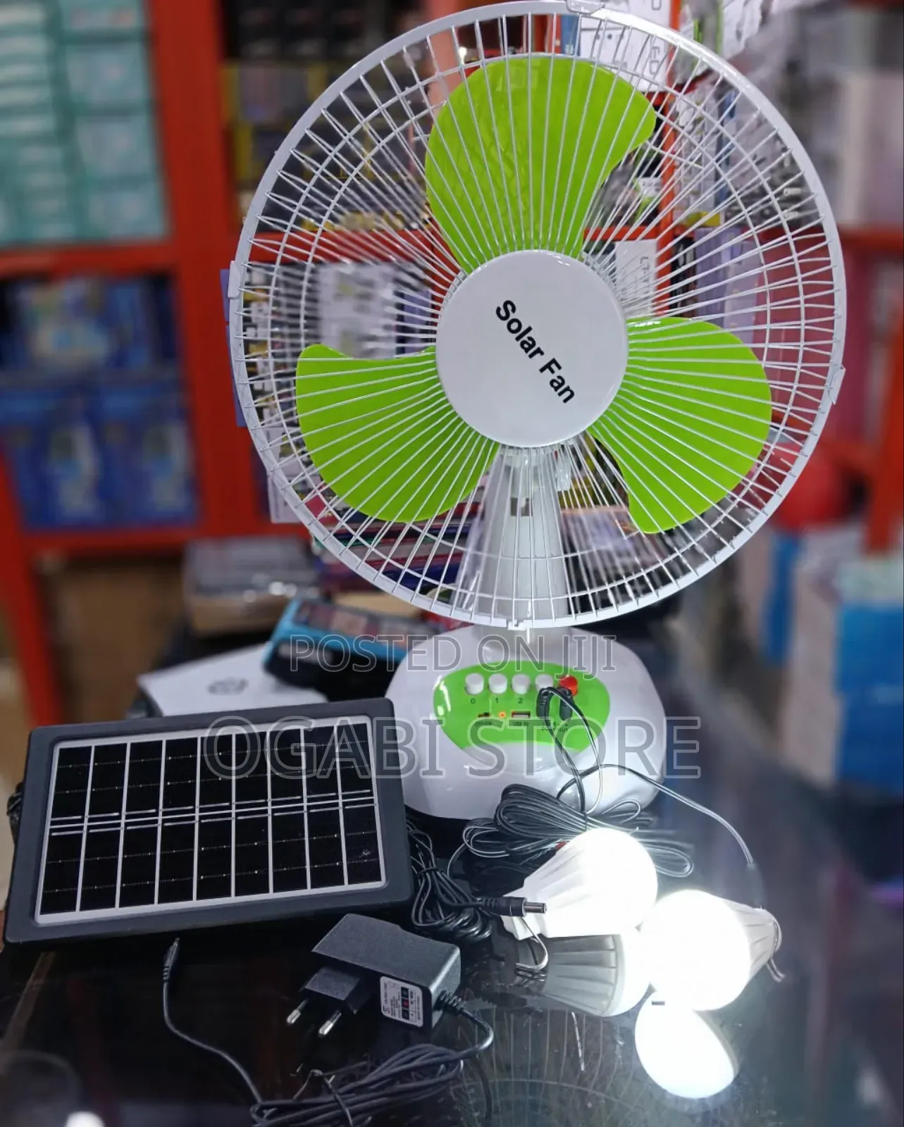 Solar Rechargeable Fan With Solar Panel Led Bulbs