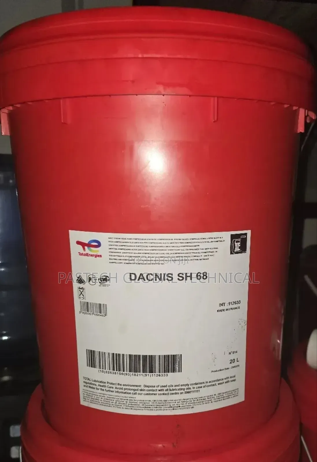 20-liter Pail Of Totalenergies Dacnis Sh 68//Synthetic Compressor Oil