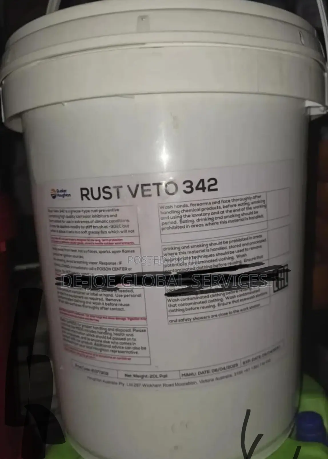Quaker Houghton Rust Veto 342, 20-Liter Pail