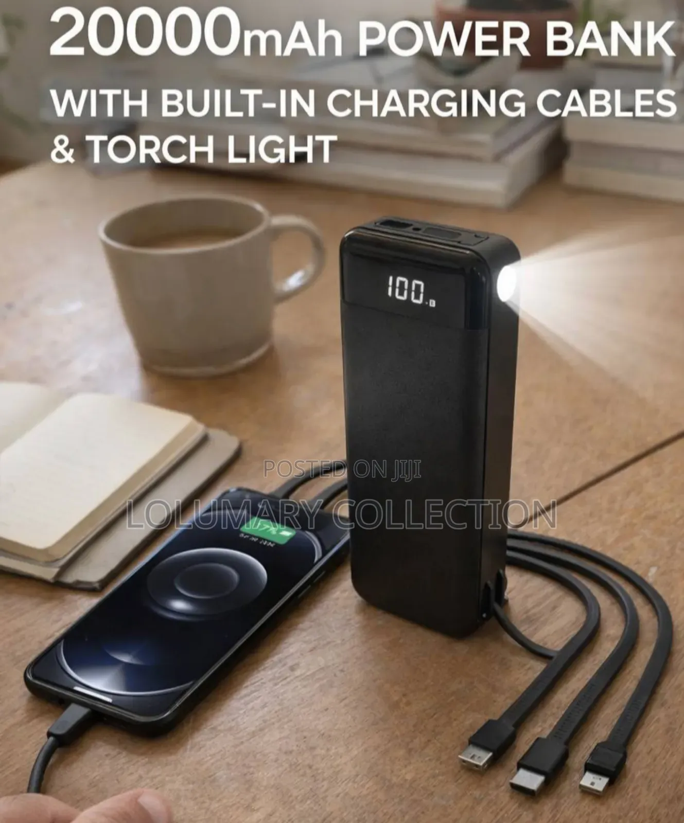 20000mah Next Tech Lasting Powerbank With in-Built Charging Cables