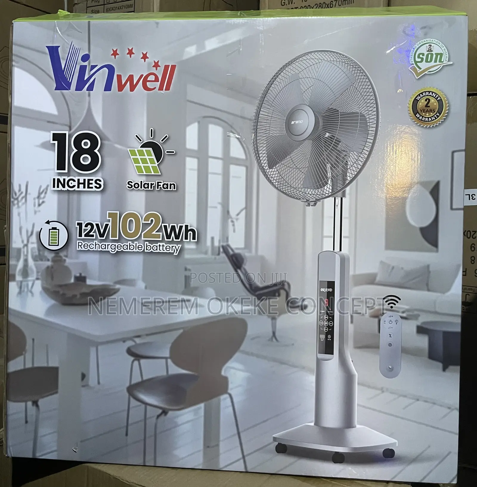18 Inches Vinwell Rechargeable Solar Fan