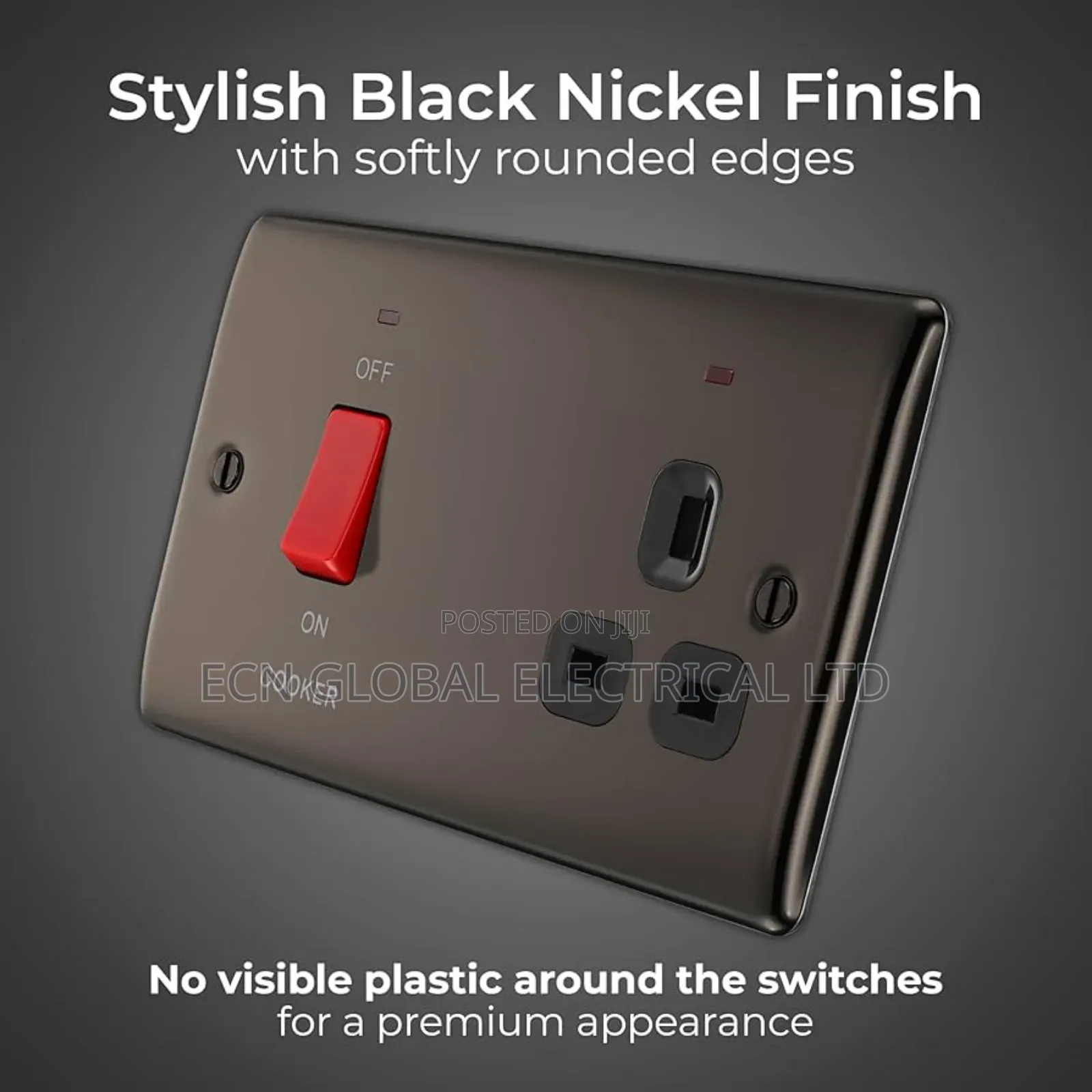 6x6 Black Cooker Control Unit – 45a Switch With 13a Socket (Bristol)