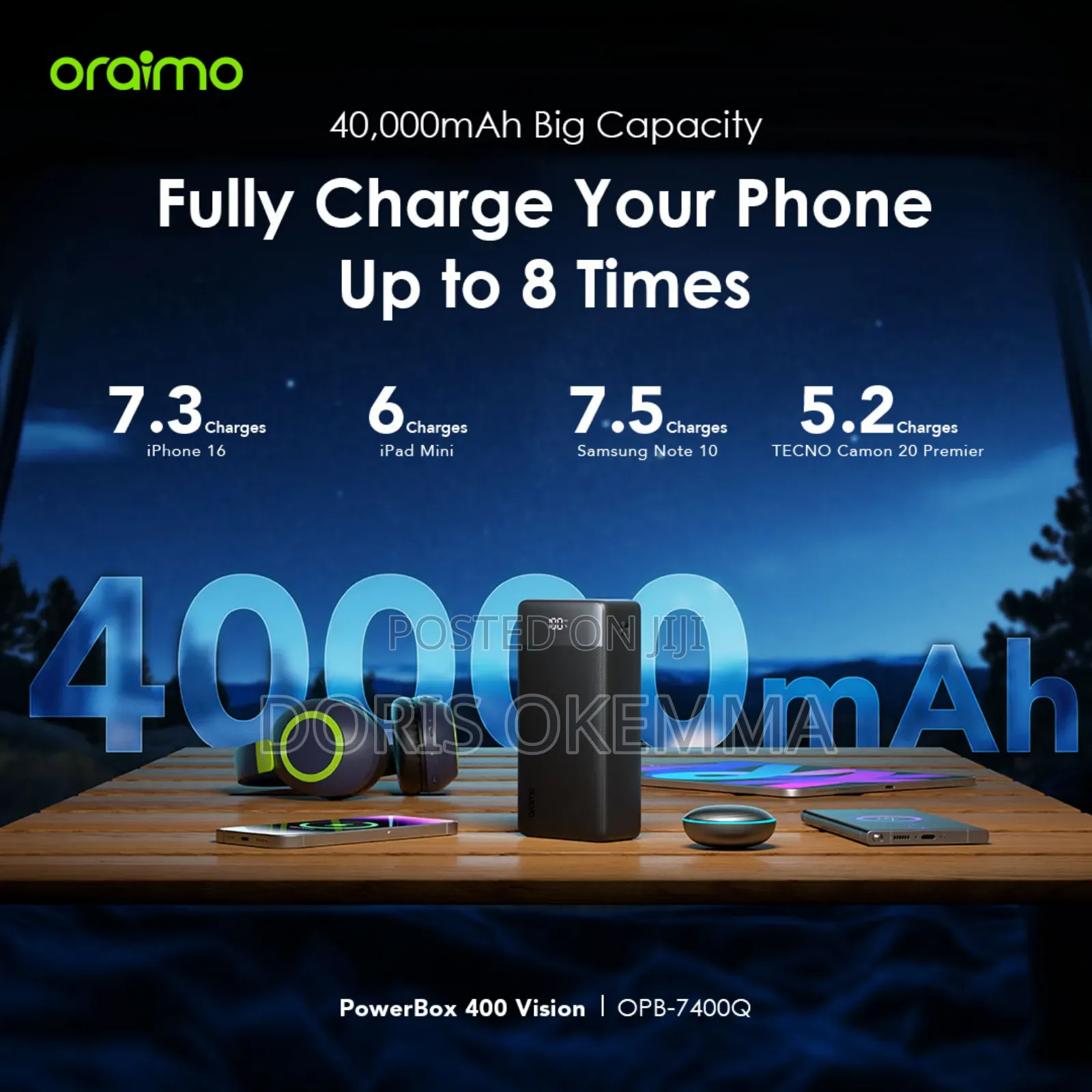 Oraimo Powerbox 400 (P7400q) – 40,000mah 22.5w Fast Charge Power Bank