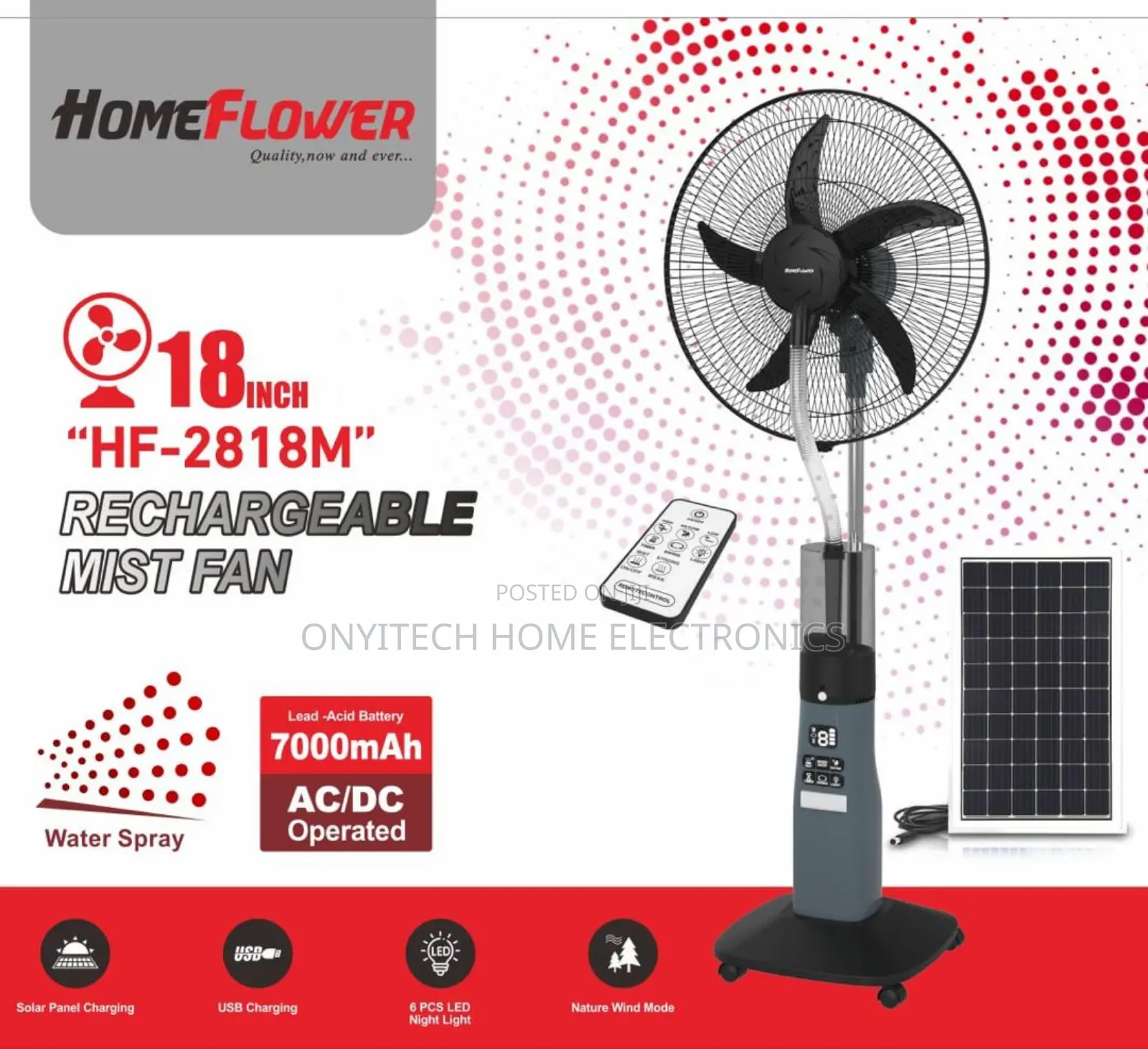Homeflower 18inches Rechargeable Mist-Fan