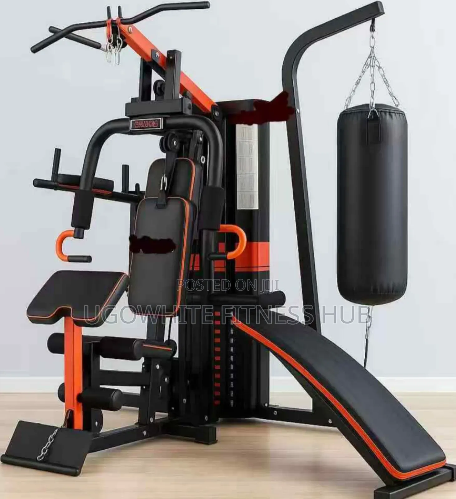 Multifunctional 3-Station Home Gym With a Punching Bag