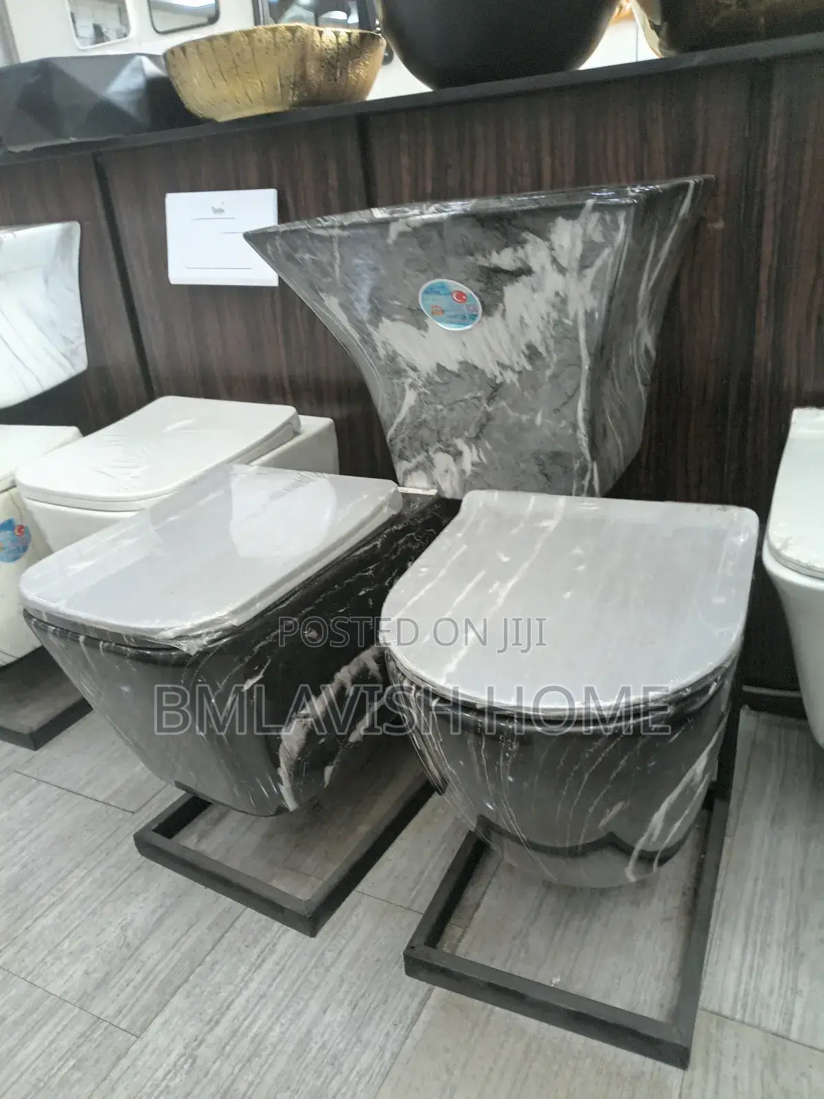Black England Marble Design Water Closet With Hanging Basin